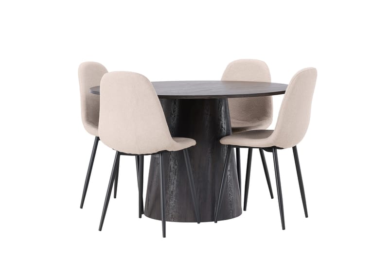Ruokailuryhmä Lanzo 120 cm Pyöreä 4 Polar Tuolia - Beige - Huonekalut - Pöytä & ruokailuryhmä - Ruokailuryhmä