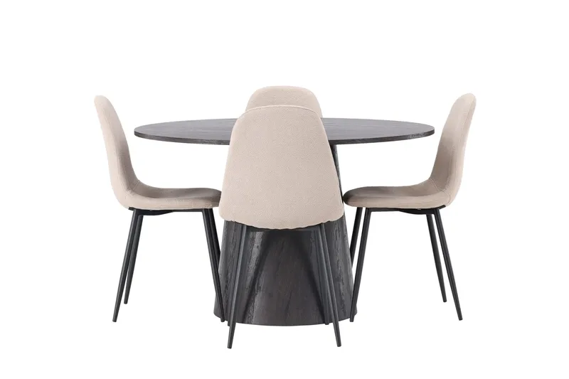 Ruokailuryhmä Lanzo 120 cm Pyöreä 4 Polar Tuolia, Beige