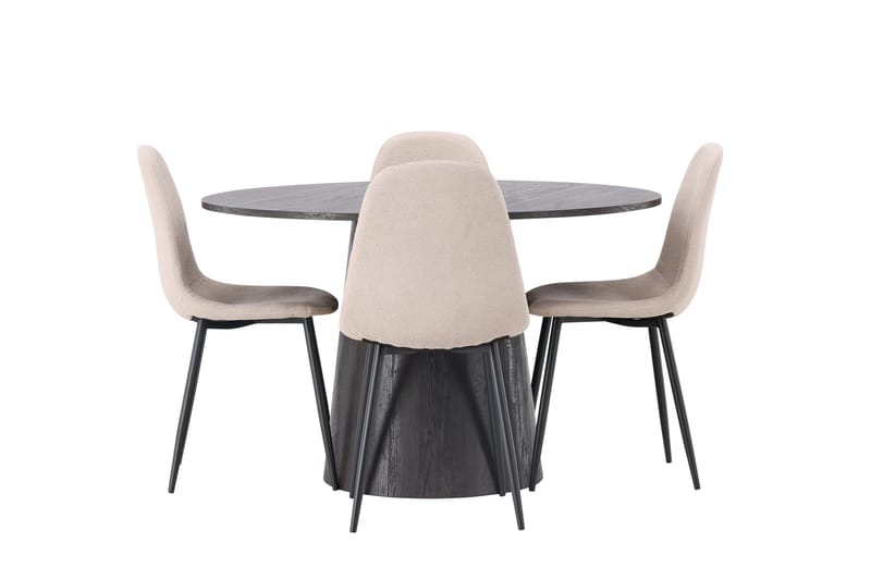 Ruokailuryhmä Lanzo 120 cm Pyöreä 4 Polar Tuolia - Beige - Huonekalut - Pöytä & ruokailuryhmä - Ruokailuryhmä