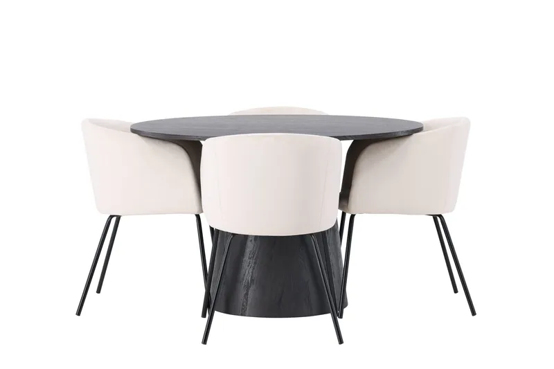 Ruokailuryhmä Lanzo 120 cm Pyöreä 4 Berit Tuolia, Beige