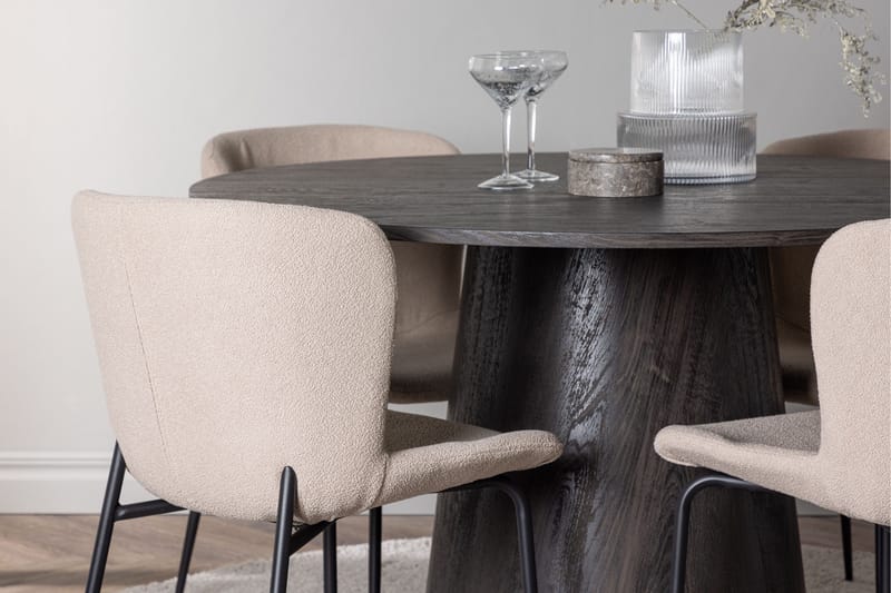 Ruokailuryhmä Lanzo 120 cm Pyöreä 4 Modesto Tuolia - Beige - Huonekalut - Pöytä & ruokailuryhmä - Ruokailuryhmä