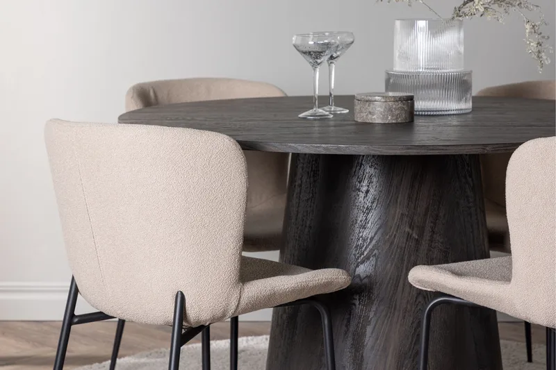 Ruokailuryhmä Lanzo 120 cm Pyöreä 4 Modesto Tuolia - Beige - Huonekalut - Pöytä & ruokailuryhmä - Ruokailuryhmä