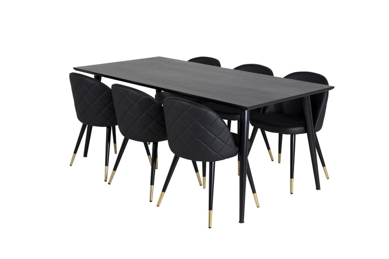 Ruokailuryhmä Larrinzar 180 cm 6 Chantor Tuolia, Musta/Messinki
