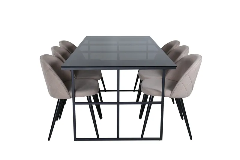 Ruokailuryhmä Leif 200 cm Suorakulmainen 6 Velvet Tuolia, Beige