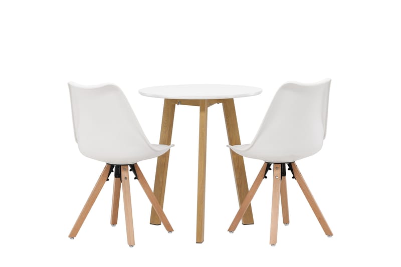Ruokailuryhmä Leonora 65 cm Pyöreä 2 Zeno Tuolia - Valkoinen - Huonekalut - Pöytä & ruokailuryhmä - Ruokailuryhmä