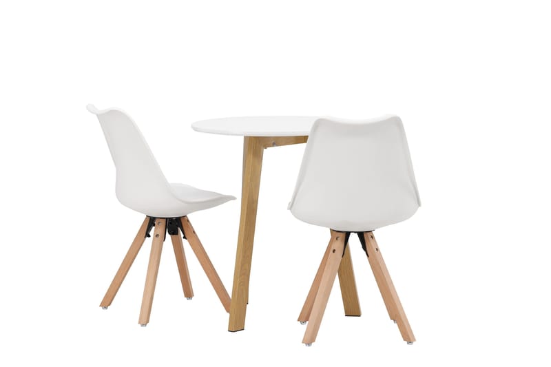 Ruokailuryhmä Leonora 65 cm Pyöreä 2 Zeno Tuolia - Valkoinen - Huonekalut - Pöytä & ruokailuryhmä - Ruokailuryhmä