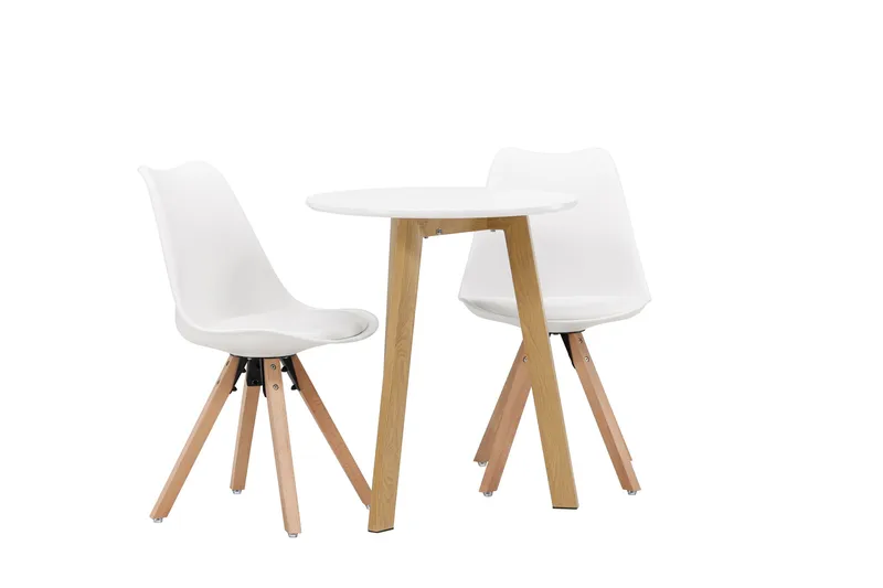 Ruokailuryhmä Leonora 65 cm Pyöreä 2 Zeno Tuolia - Valkoinen - Huonekalut - Pöytä & ruokailuryhmä - Ruokailuryhmä