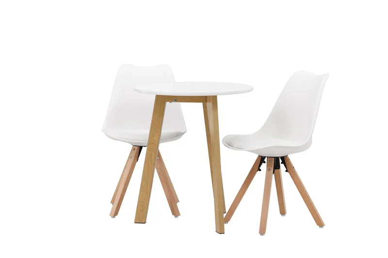 Ruokailuryhmä Leonora 65 cm Pyöreä 2 Zeno Tuolia - Valkoinen - Huonekalut - Pöytä & ruokailuryhmä - Ruokailuryhmä