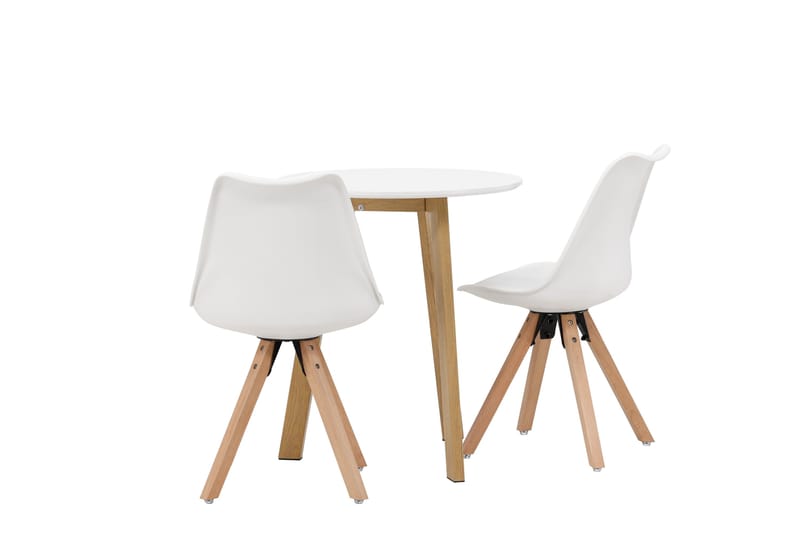 Ruokailuryhmä Leonora 65 cm Pyöreä 2 Zeno Tuolia - Valkoinen - Huonekalut - Pöytä & ruokailuryhmä - Ruokailuryhmä