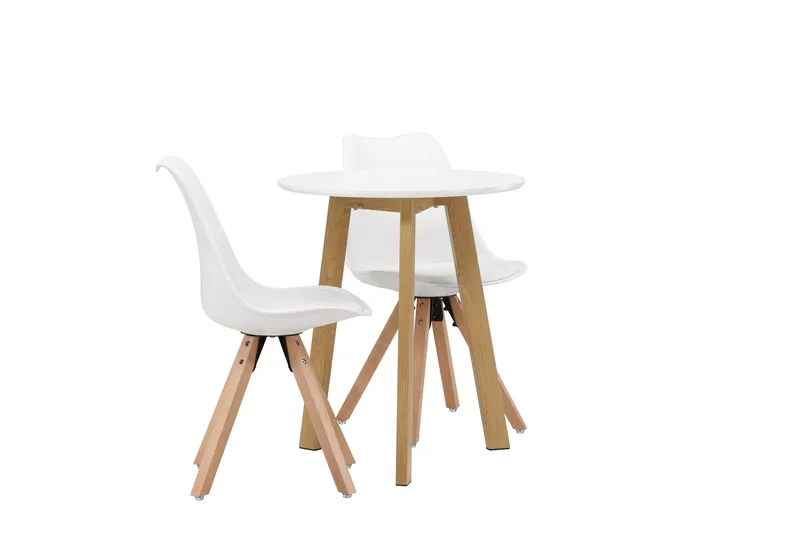 Ruokailuryhmä Leonora 65 cm Pyöreä 2 Zeno Tuolia - Valkoinen - Huonekalut - Pöytä & ruokailuryhmä - Ruokailuryhmä