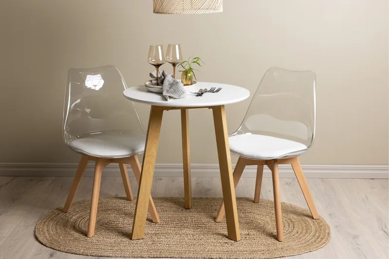 Ruokailuryhmä Leonora 65 cm Pyöreä 2 Edvin Tuolia - Valkoinen - Huonekalut - Pöytä & ruokailuryhmä - Ruokailuryhmä