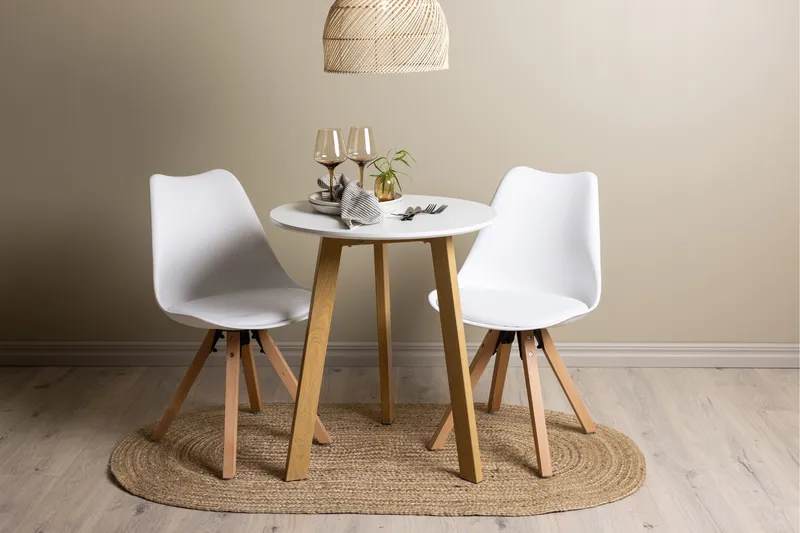 Ruokailuryhmä Leonora 65 cm Pyöreä 2 Zeno Tuolia - Valkoinen - Huonekalut - Pöytä & ruokailuryhmä - Ruokailuryhmä
