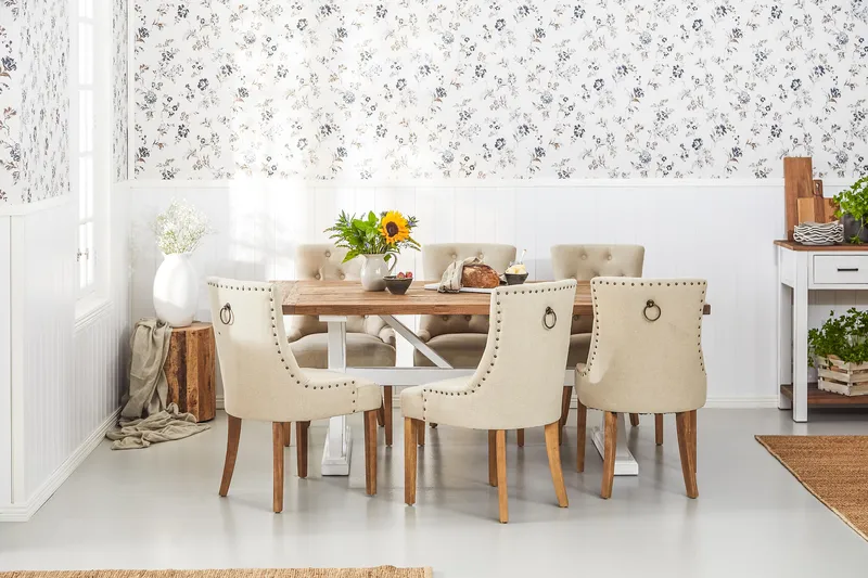 Lyon Förlängningsbar Matgrupp 200 cm med 6 Viktoria Stol Bloomington Natur/Vit/Beige Beige/White - Huonekalut - Pöytä & ruokailuryhmä - Ruokailuryhmä
