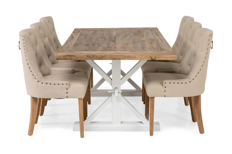 Lyon Förlängningsbar Matgrupp 200 cm med 6 Viktoria Stol Bloomington Natur/Vit/Beige Beige/White - Huonekalut - Pöytä & ruokailuryhmä - Ruokailuryhmä