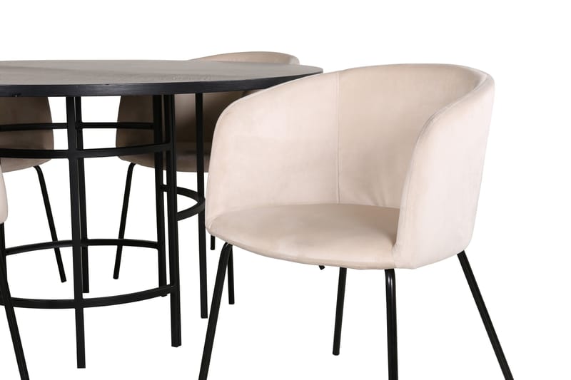 Ruokailuryhmä Möbelfashion Copenhagen-ruokailuryhmä 140 cm, pyöreä, 4 Berit-tuolilla Beige/Musta - Huonekalut - Pöytä & ruokailuryhmä - Ruokailuryhmä