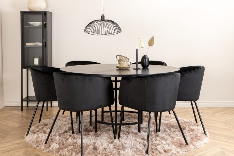 Ruokailuryhmä Möbelfashion Copenhagen-ruokailuryhmä 140 cm, pyöreä, 6 Berit-tuolilla Musta - Huonekalut - Pöytä & ruokailuryhmä - Ruokailuryhmä