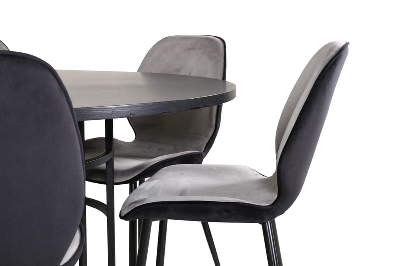 Ruokailuryhmä Möbelfashion Copenhagen-ruokailuryhmä 140 cm, pyöreä, 6 Emma-tuolilla Musta/Vaaleanharmaa - Huonekalut - Pöytä & ruokailuryhmä - Ruokailuryhmä