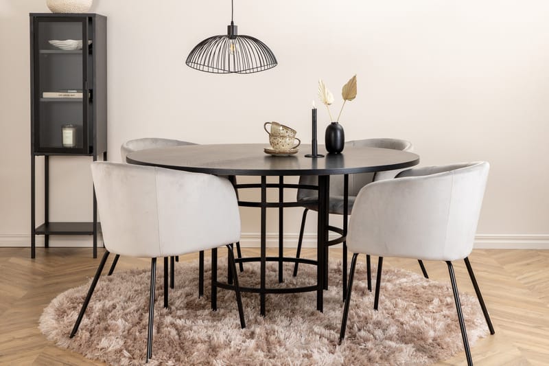 Ruokailuryhmä Möbelfashion Copenhagen-ruokailuryhmä 140 cm, pyöreä, 4 Berit-tuolilla Musta/Vaaleanharmaa - Huonekalut - Pöytä & ruokailuryhmä - Ruokailuryhmä