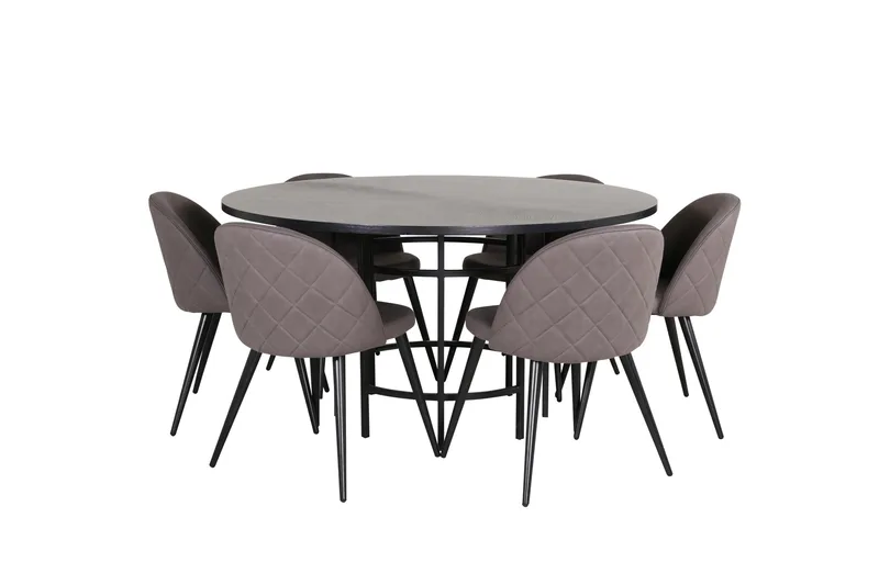 Ruokailuryhmä Möbelfashion Copenhagen-ruokailuryhmä 140 cm, pyöreä, 6 Velvet-tuolilla Musta/harmaa, undefined