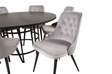 Ruokailuryhmä Möbelfashion Copenhagen-ruokailuryhmä 140 cm, pyöreä, 6 Velvet Deluxe -tuolilla Musta/Vaaleanharmaa - Huonekalut - Pöytä & ruokailuryhmä - Ruokailuryhmä