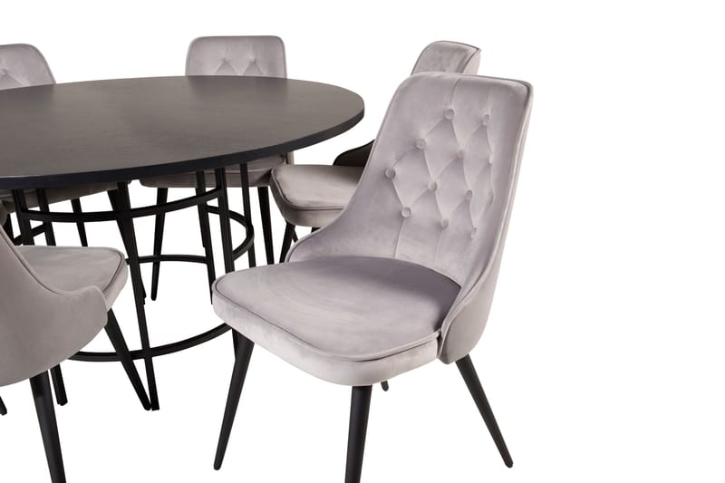Ruokailuryhmä Möbelfashion Copenhagen-ruokailuryhmä 140 cm, pyöreä, 6 Velvet Deluxe -tuolilla Musta/Vaaleanharmaa - Huonekalut - Pöytä & ruokailuryhmä - Ruokailuryhmä