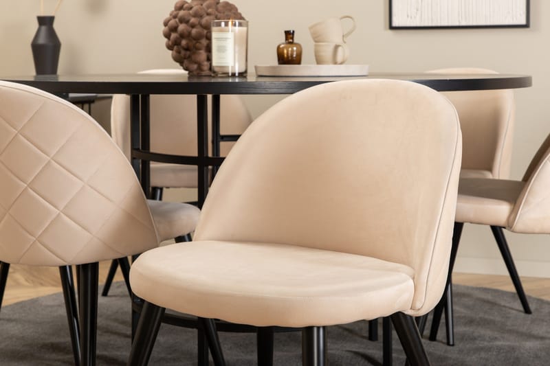 Ruokailuryhmä Möbelfashion Copenhagen-ruokailuryhmä 140 cm, pyöreä, 6 Velvet-tuolilla Beige/musta2 - Huonekalut - Pöytä & ruokailuryhmä - Ruokailuryhmä