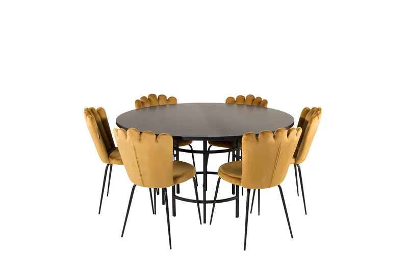 Ruokailuryhmä Möbelfashion Copenhagen-ruokailuryhmä 140 cm, pyöreä, 6 Limhamn-tuolilla Musta/KULTA, undefined