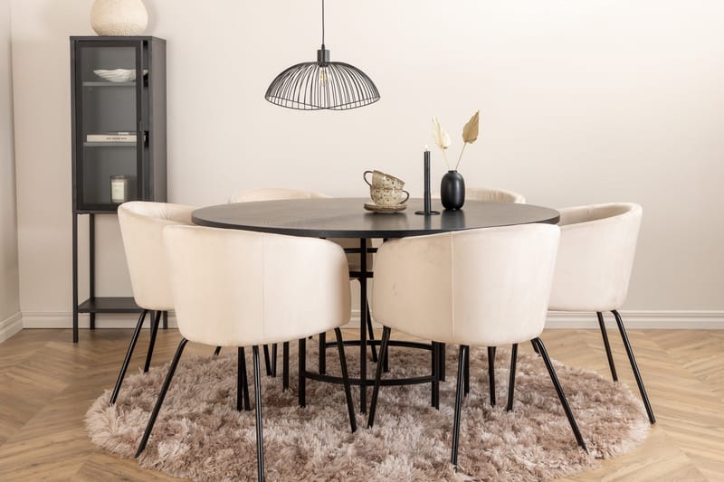 Ruokailuryhmä Möbelfashion Copenhagen-ruokailuryhmä 140 cm, pyöreä, 6 Berit-tuolilla Beige - Huonekalut - Pöytä & ruokailuryhmä - Ruokailuryhmä