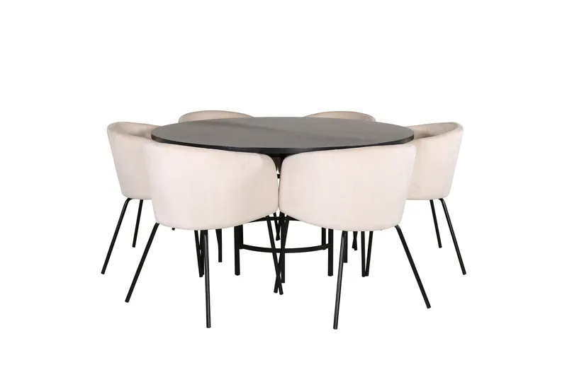 Ruokailuryhmä Möbelfashion Copenhagen-ruokailuryhmä 140 cm, pyöreä, 6 Berit-tuolilla Beige, undefined