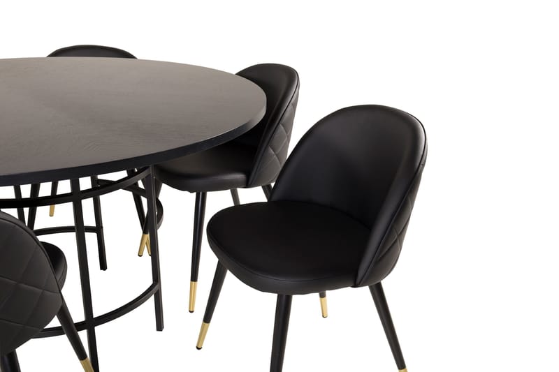 Ruokailuryhmä Möbelfashion Copenhagen-ruokailuryhmä 140 cm, pyöreä, 6 Velvet-tuolilla Musta/KULTA - Huonekalut - Pöytä & ruokailuryhmä - Ruokailuryhmä