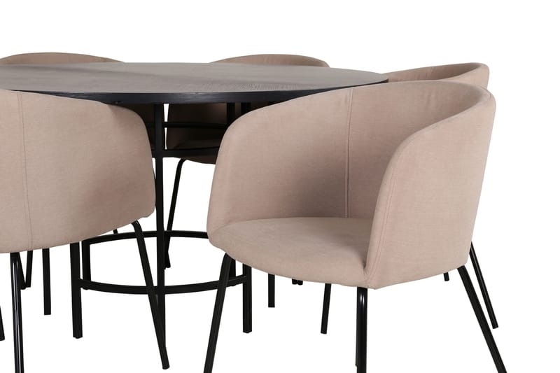 Ruokailuryhmä Möbelfashion Copenhagen-ruokailuryhmä 140 cm, pyöreä, 6 Berit-tuolilla Beige/Musta - Huonekalut - Pöytä & ruokailuryhmä - Ruokailuryhmä