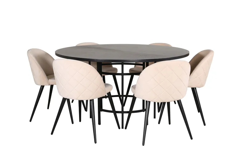 Ruokailuryhmä Möbelfashion Copenhagen-ruokailuryhmä 140 cm, pyöreä, 6 Velvet-tuolilla Beige/musta2, undefined