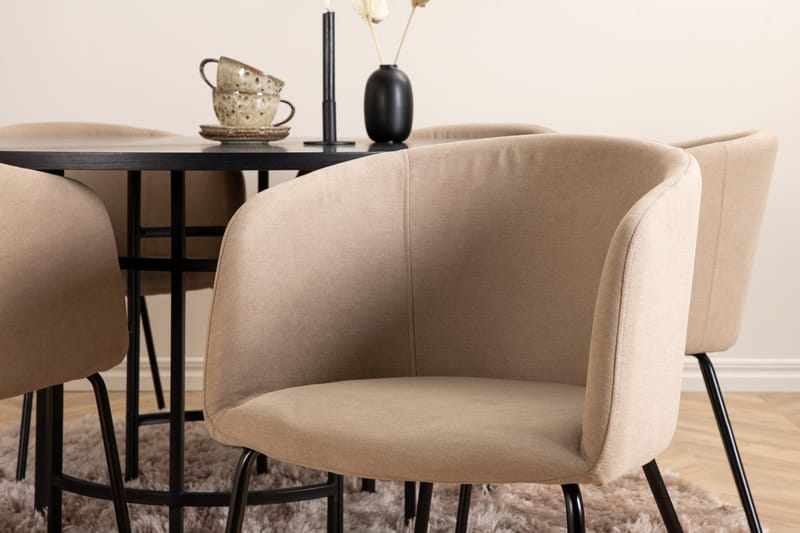 Ruokailuryhmä Möbelfashion Copenhagen-ruokailuryhmä 140 cm, pyöreä, 6 Berit-tuolilla Beige/Musta - Huonekalut - Pöytä & ruokailuryhmä - Ruokailuryhmä