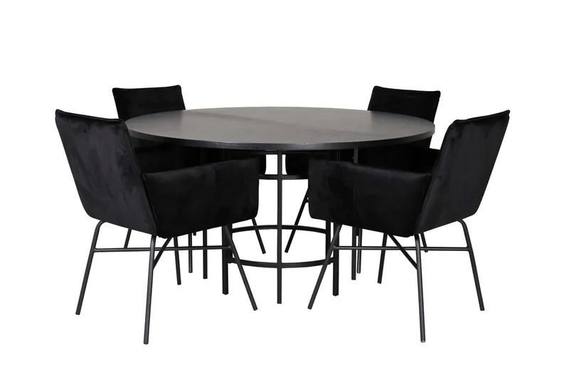 Ruokailuryhmä Möbelfashion Copenhagen-ruokailuryhmä 140 cm, pyöreä, 4 Petra-tuolilla Musta, undefined