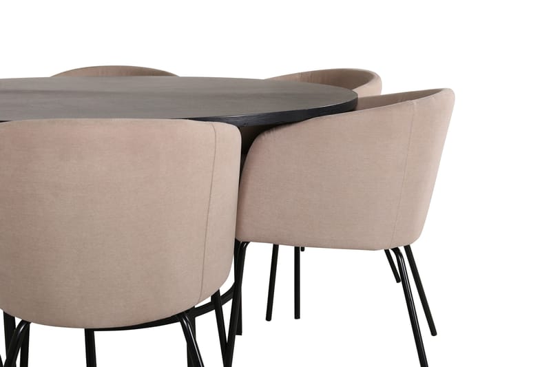 Ruokailuryhmä Möbelfashion Copenhagen-ruokailuryhmä 140 cm, pyöreä, 6 Berit-tuolilla Beige/Musta - Huonekalut - Pöytä & ruokailuryhmä - Ruokailuryhmä