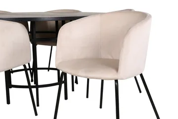 Ruokailuryhmä Möbelfashion Copenhagen-ruokailuryhmä 140 cm, pyöreä, 6 Berit-tuolilla Beige - Huonekalut - Pöytä & ruokailuryhmä - Ruokailuryhmä