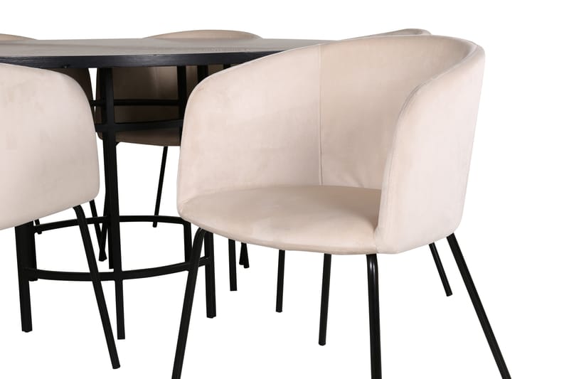Ruokailuryhmä Möbelfashion Copenhagen-ruokailuryhmä 140 cm, pyöreä, 6 Berit-tuolilla Beige - Huonekalut - Pöytä & ruokailuryhmä - Ruokailuryhmä