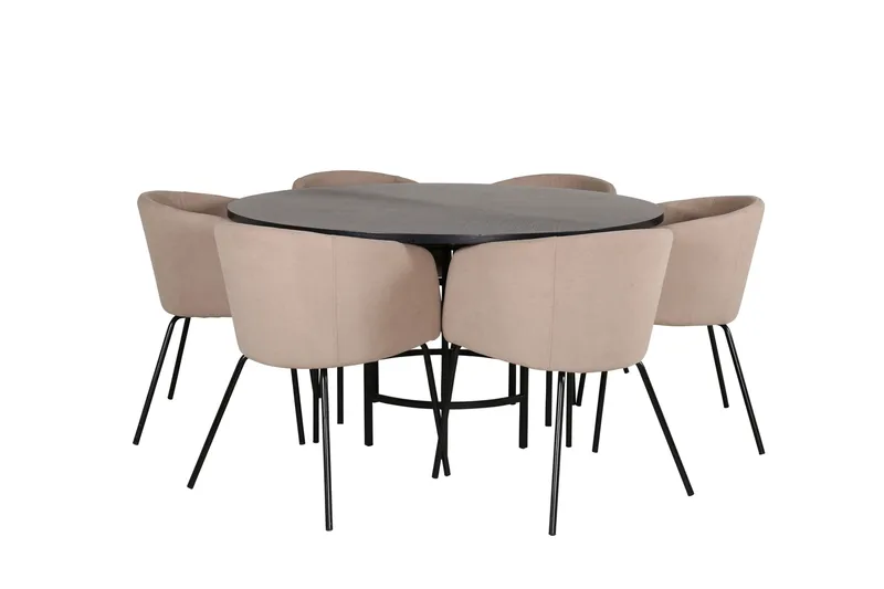 Ruokailuryhmä Möbelfashion Copenhagen-ruokailuryhmä 140 cm, pyöreä, 6 Berit-tuolilla Beige/Musta, undefined