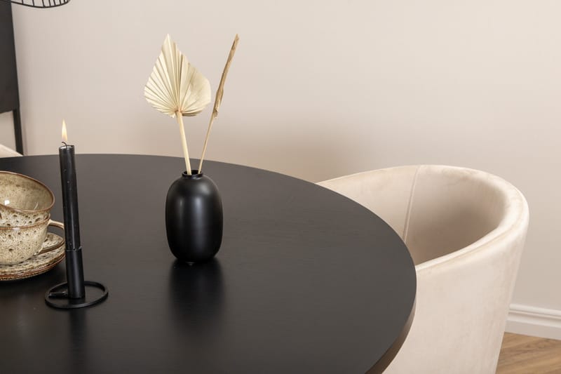 Ruokailuryhmä Möbelfashion Copenhagen-ruokailuryhmä 140 cm, pyöreä, 4 Berit-tuolilla Beige/Musta - Huonekalut - Pöytä & ruokailuryhmä - Ruokailuryhmä