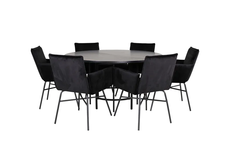 Ruokailuryhmä Möbelfashion Copenhagen-ruokailuryhmä 140 cm, pyöreä, 6 Petra-tuolilla Musta, undefined