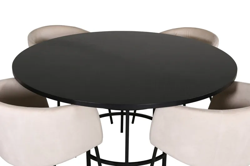 Ruokailuryhmä Möbelfashion Copenhagen-ruokailuryhmä 140 cm, pyöreä, 4 Berit-tuolilla Beige/Musta - Huonekalut - Pöytä & ruokailuryhmä - Ruokailuryhmä