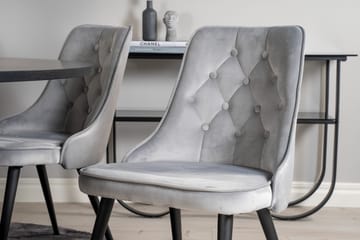 Ruokailuryhmä Möbelfashion Copenhagen-ruokailuryhmä 140 cm, pyöreä, 6 Velvet Deluxe -tuolilla Musta/Vaaleanharmaa - Huonekalut - Pöytä & ruokailuryhmä - Ruokailuryhmä