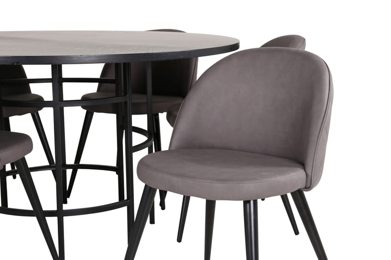Ruokailuryhmä Möbelfashion Copenhagen-ruokailuryhmä 140 cm, pyöreä, 6 Velvet-tuolilla Musta/harmaa - Huonekalut - Pöytä & ruokailuryhmä - Ruokailuryhmä