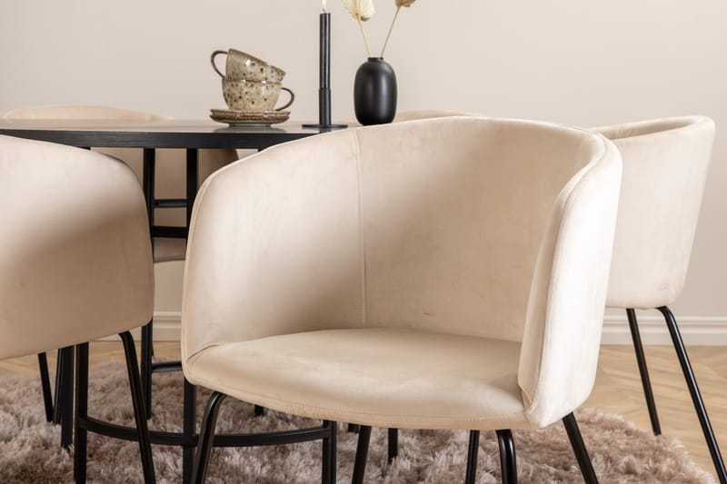 Ruokailuryhmä Möbelfashion Copenhagen-ruokailuryhmä 140 cm, pyöreä, 6 Berit-tuolilla Beige - Huonekalut - Pöytä & ruokailuryhmä - Ruokailuryhmä
