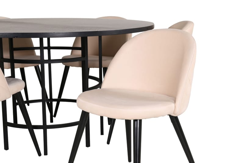 Ruokailuryhmä Möbelfashion Copenhagen-ruokailuryhmä 140 cm, pyöreä, 6 Velvet-tuolilla Beige/musta2 - Huonekalut - Pöytä & ruokailuryhmä - Ruokailuryhmä
