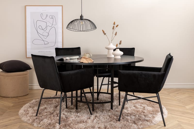 Ruokailuryhmä Möbelfashion Copenhagen-ruokailuryhmä 140 cm, pyöreä, 4 Petra-tuolilla Musta - Huonekalut - Pöytä & ruokailuryhmä - Ruokailuryhmä
