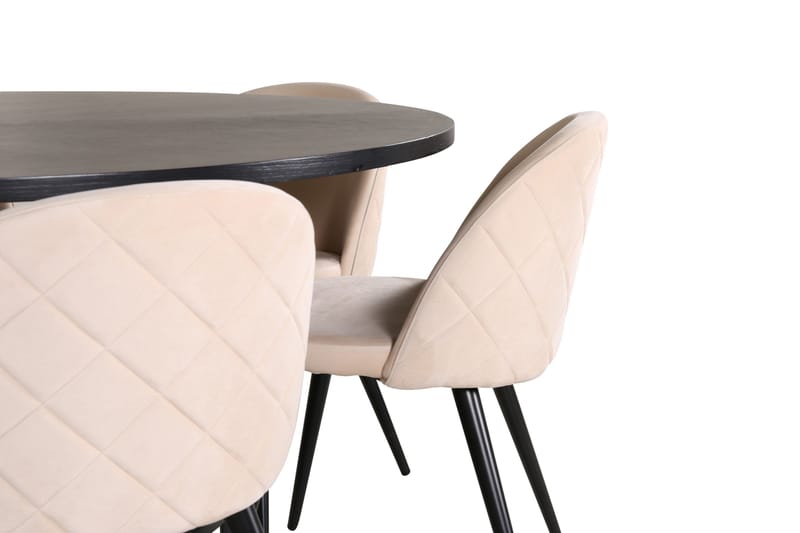 Ruokailuryhmä Möbelfashion Copenhagen-ruokailuryhmä 140 cm, pyöreä, 6 Velvet-tuolilla Beige/musta2 - Huonekalut - Pöytä & ruokailuryhmä - Ruokailuryhmä