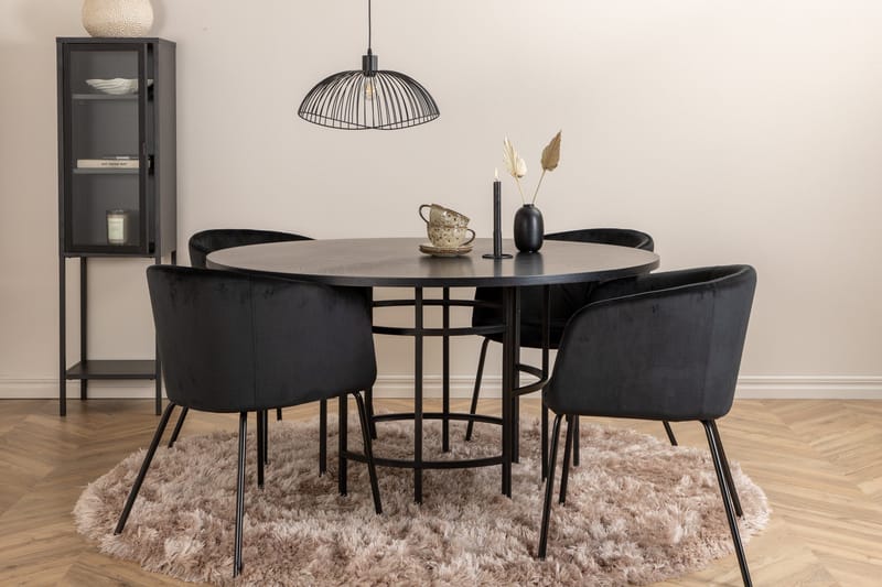 Ruokailuryhmä Möbelfashion Copenhagen-ruokailuryhmä 140 cm, pyöreä, 4 Berit-tuolilla Musta - Huonekalut - Pöytä & ruokailuryhmä - Ruokailuryhmä