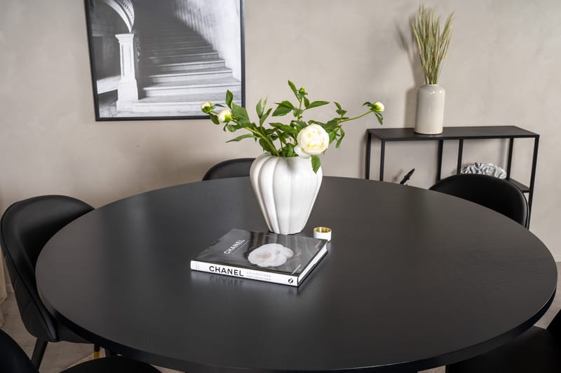 Ruokailuryhmä Möbelfashion Copenhagen-ruokailuryhmä 140 cm, pyöreä, 6 Velvet-tuolilla Musta/KULTA - Huonekalut - Pöytä & ruokailuryhmä - Ruokailuryhmä