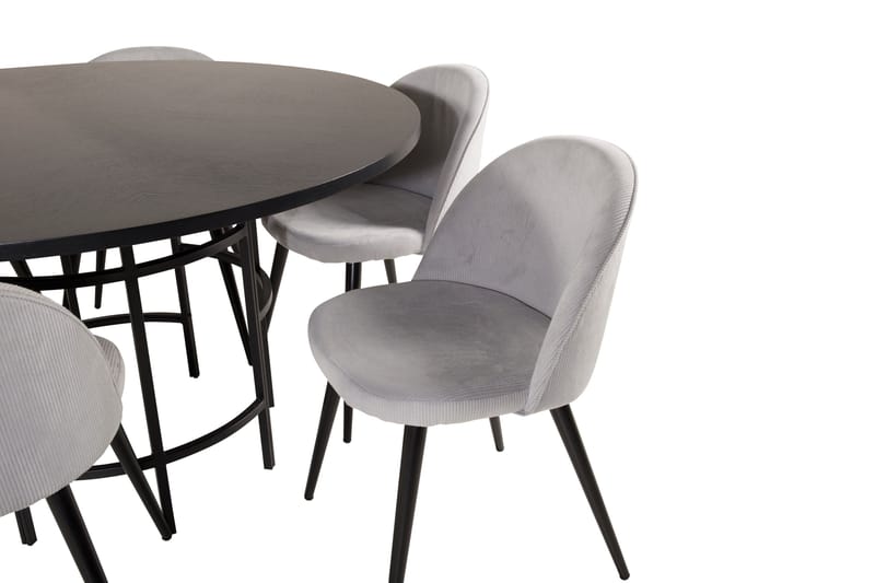 Ruokailuryhmä Möbelfashion Copenhagen-ruokailuryhmä 140 cm, pyöreä, 6 Velvet-tuolilla Musta/Vaaleanharmaa - Huonekalut - Pöytä & ruokailuryhmä - Ruokailuryhmä